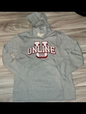 Unisex AERO Grey 'ONLINE U' Hooded Sweatshirt Medium